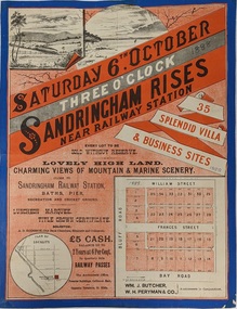 Land sales pamphlet advertising 35 villa & business sites for sale in Sandringham (Highett)