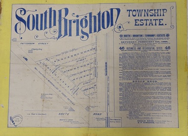 Land sales pamphlet advertising 48 business and residential sites available for purchase in the South Brighton Township Estate.