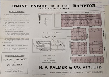 Land sales pamphlet advertising home sites available for purchase in the Ozone Estate, Bluff Road Hampton