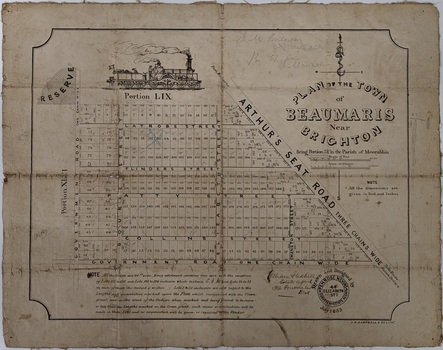 Land sales pamphlet advertising home sites available for purchase in Beaumaris