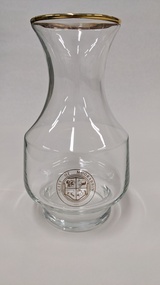 Wine carafe with gold edge and City of Moorabbin logo
