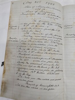 Handwritten minutes from a meeting held on 20 August 1903