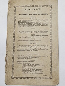 Printed call and response script for an intitiation into the Sons of Temperance