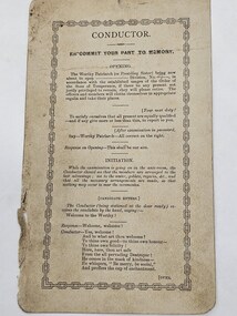 Printed call and response script for an intitiation into the Sons of Temperance
