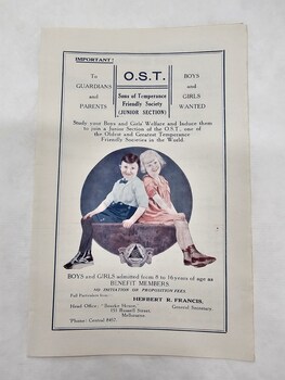 A picture of a young boy and girl, sitting with their backs together, illustrates the sales brochure