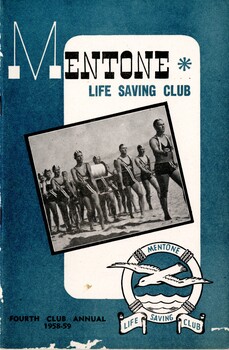 Blue and white cover of booklet with black and white photograph and club logo with a seagull and black and blue text.