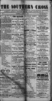 Front page of newspaper, including masthead and mostly advertising