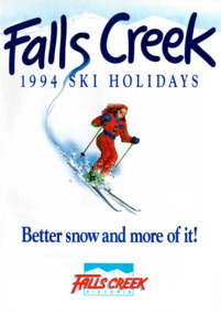 Image of a women in red skiing down a mountain above slogan "Better snow and more of it"