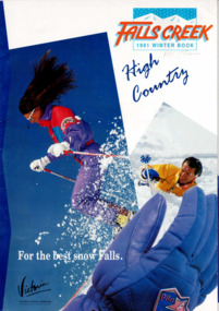 Two images of skiers and a ski glove with slogan "For the best snow Falls"