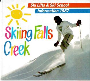 Skier descending a slope beside title in alternating colour text,