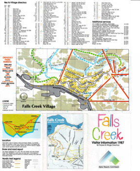 Detailed location map of Falls Creek Village with key.