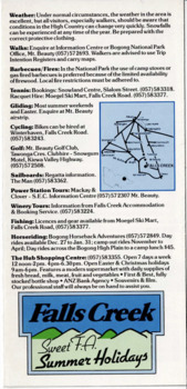 A small map and information about activities in the Falls Creek area.