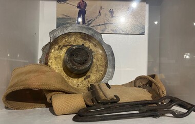 Rope Tow Wheel and Belt on display