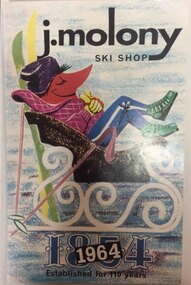Caricature of a skier relaxing in a sleigh with skis