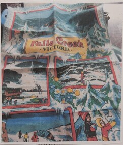 Tea towel showing various images of Falls Creek