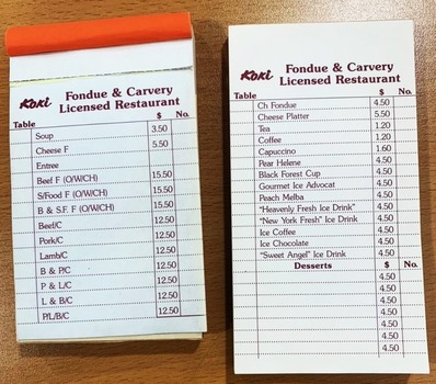 Order book from Koki Fondue and Carvery Licensed restaurant