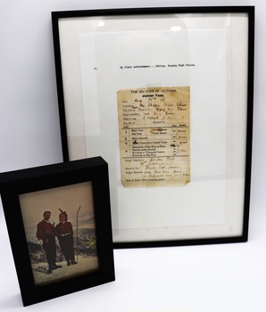 Framed photo and copy of Junior Test 