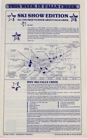 An information sheet with map of Falls Creek Village and text.