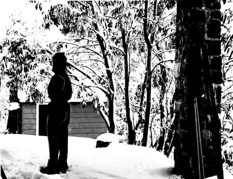 Thea looking out from Bowna. Building in background.