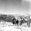 Group of skiers on the summit. Panoramic views in background.