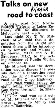 Discussion of road from Northeast Victoria to Lakes Entrance