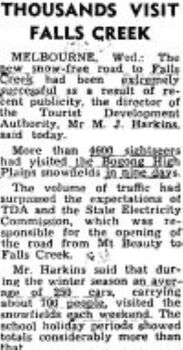 Article outlining the success of the road to Falls Creek