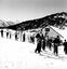 Large number of skiers assembled at the tow.