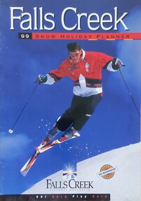 Image of a skier in mid air above the Falls Creek logo.