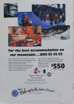 Back cover advertising Mount Hotham Falls Creek Reservation Centre