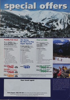 An image of the mountains at Falls Creek above detailed information available packages for WInter 1998