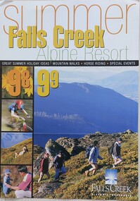 Large image of four people hiking with smaller images down the left side. 