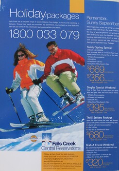 Bank cover featuring information about a range of packages and contact details.