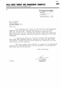 Letter from Falls Creek Tourist Area Management Committee following Bob's failure to comply with requests.