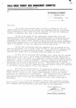 Letter documenting decision to extend the electricity supply in 1960