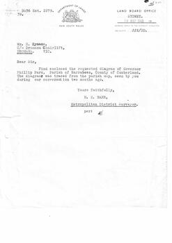 A letter accompanying plans of Governor Phillip Park
