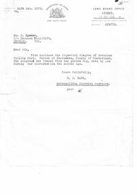 A letter accompanying plans of Governor Phillip Park