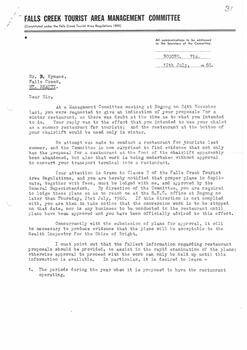 Letter questioning Bob Haymans' actions related to restaurant