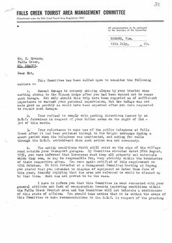 Letter of concern from Committee re Bob Hymans' non-compliance with regulations