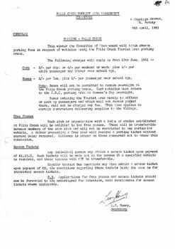 Announcement of different types and costs of parking fees for 1961 winter season.