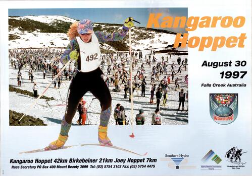 A main image of many skiers on the slopes, with a larger image of a female skier superimposed over it.
