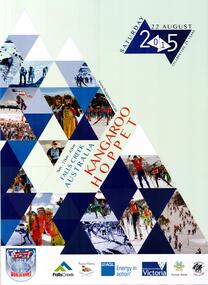 Poster featuring a diamond pattern containing images of skiers.