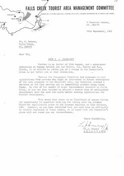 A letter related to plans for change in ownership of chairlift