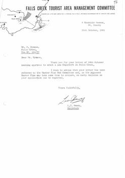 Acknowledgement of receipt of application for chairlift.