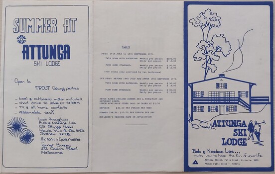 Brochure showing activities and tariffs
