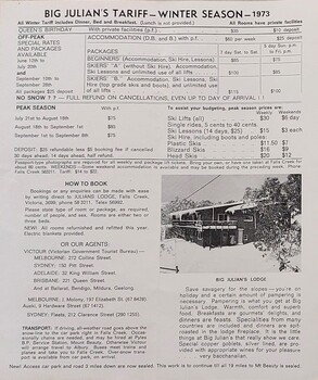 Page showing tariffs and booking information as well as image
