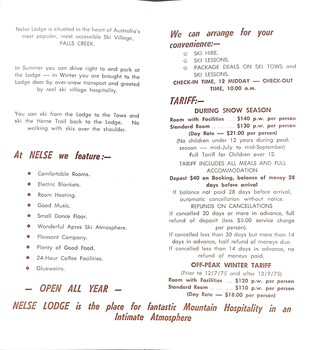 Information about facilities and tariffs
