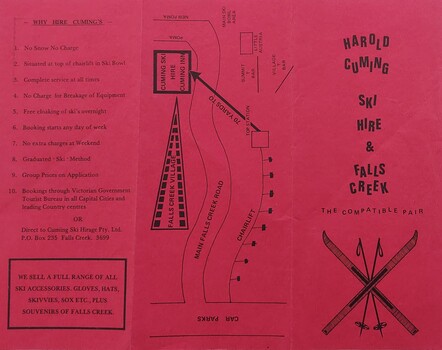 Brochure listing benefits of hiring with Cumings as well as map