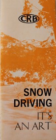 Brochure with mountain scene in orange tones and black text.