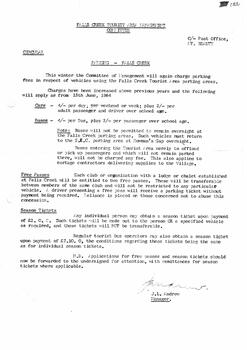 Information about parking fees and conditions for winter 1964