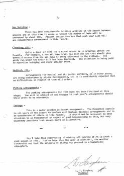Page 2 referring to new buildings, clearing, medical, garbage and Parking